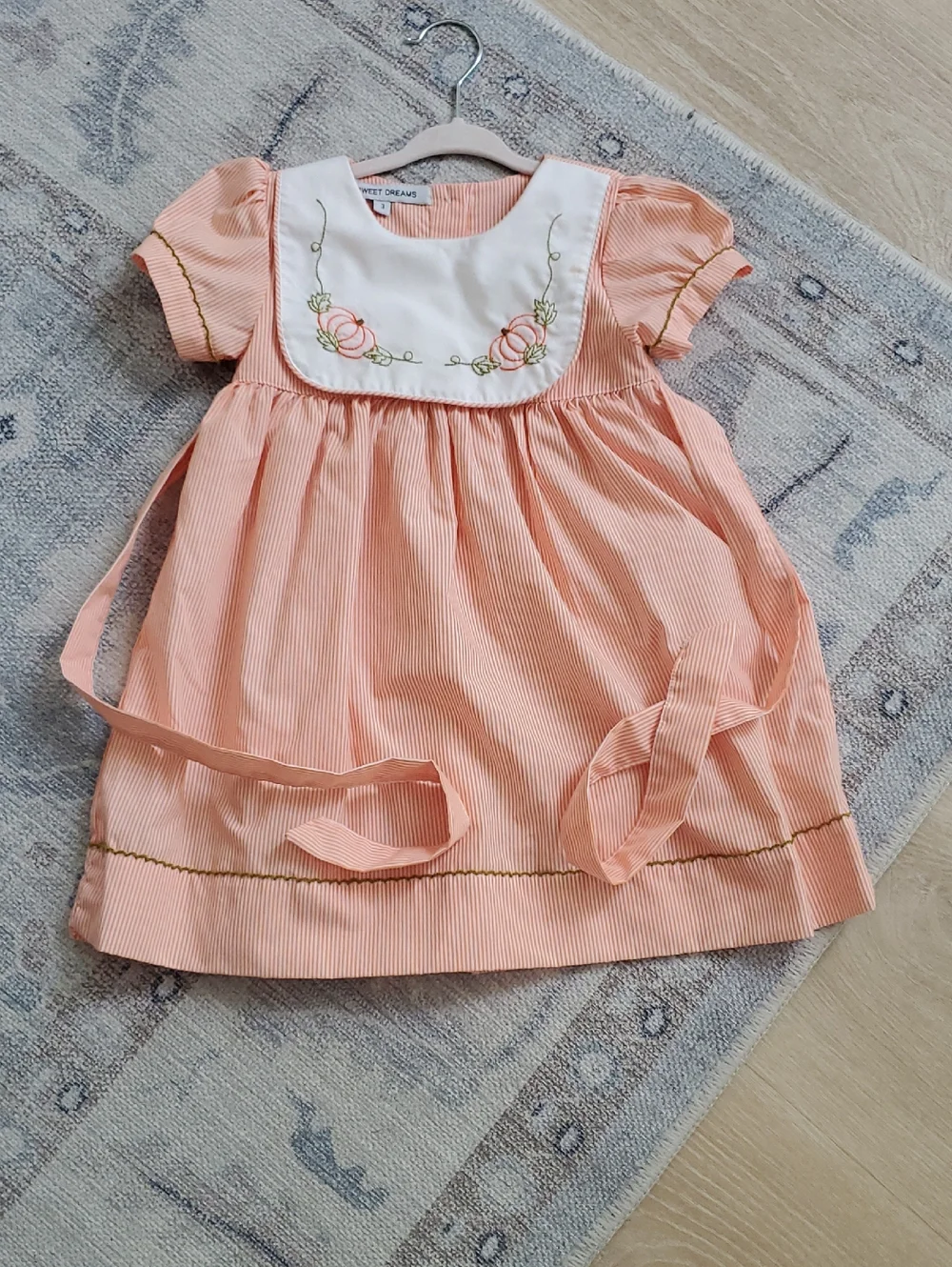 Sweet Dreams Girls Embroidered Pumpkin Fall Harvest Dress Sz3